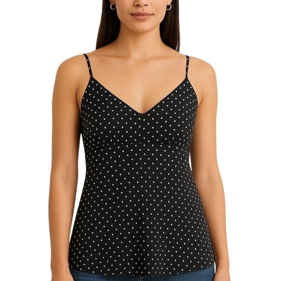 WET SEAL Black Polka Dot Spaghetti Strap Camisole with Built-In Bra - Size Large - Picture 1 of 6